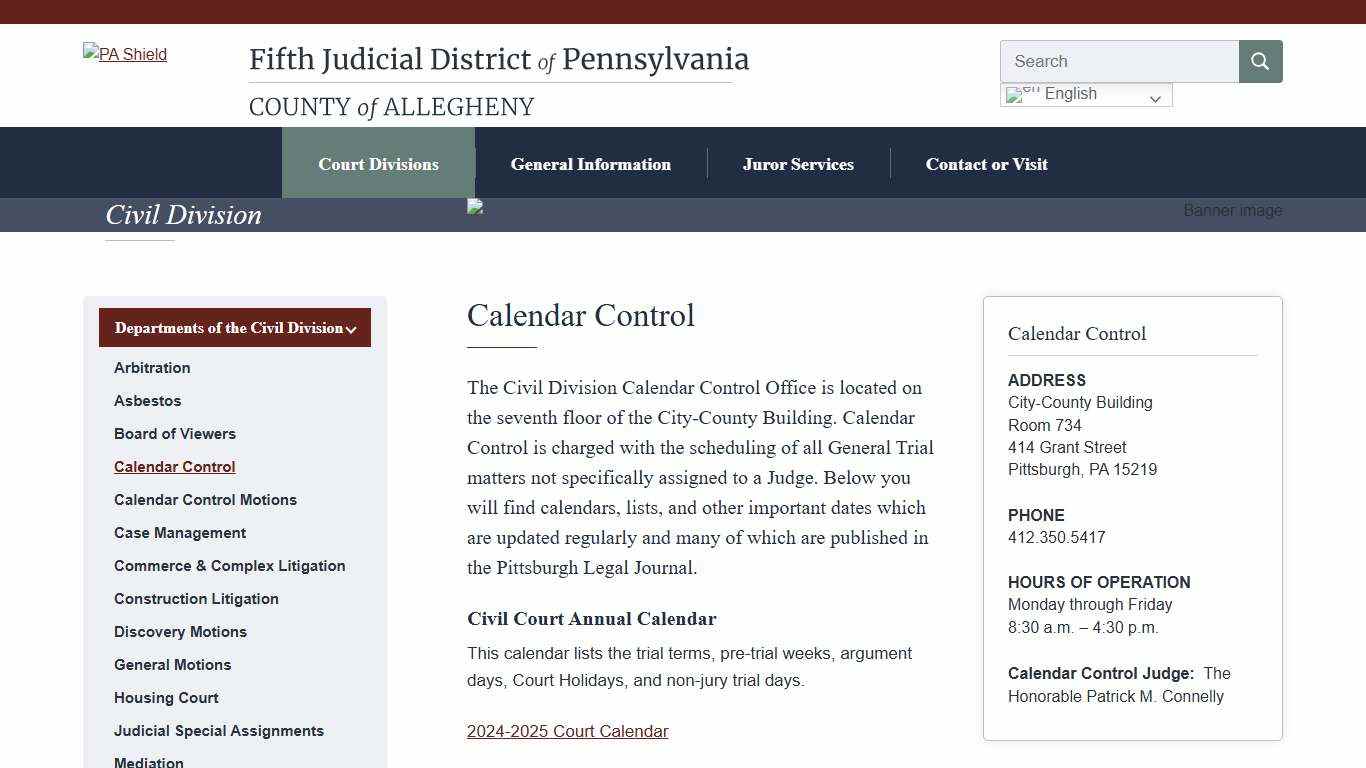 Calendar Control - Fifth Judicial District of Pennsylvania