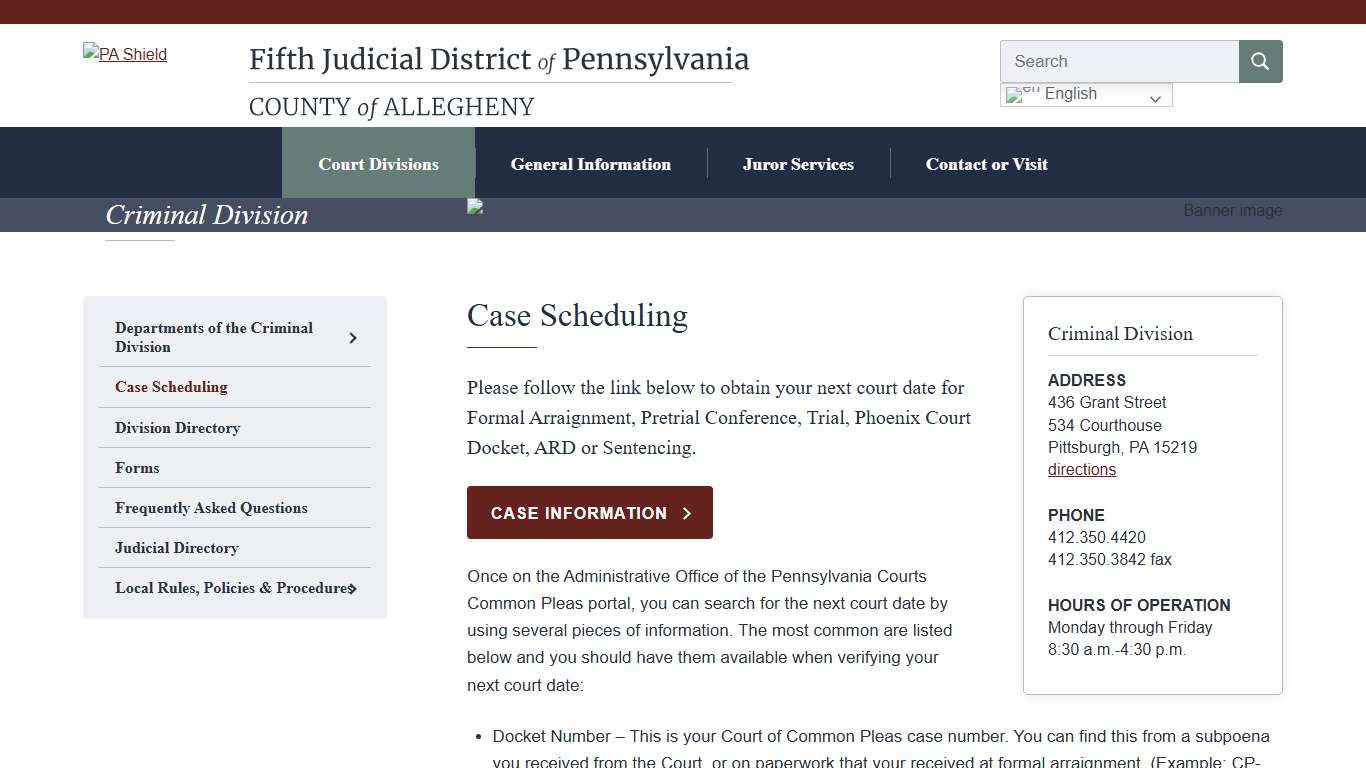 Case Scheduling - Fifth Judicial District of Pennsylvania